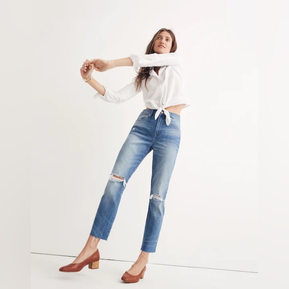 MADEWELL The High-Rise Slim Crop Boyjean: Knee-Rip Edition